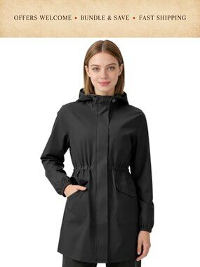 Women's Waterproof Hooded Rain Jacket Lightweight Packable Trench Coat